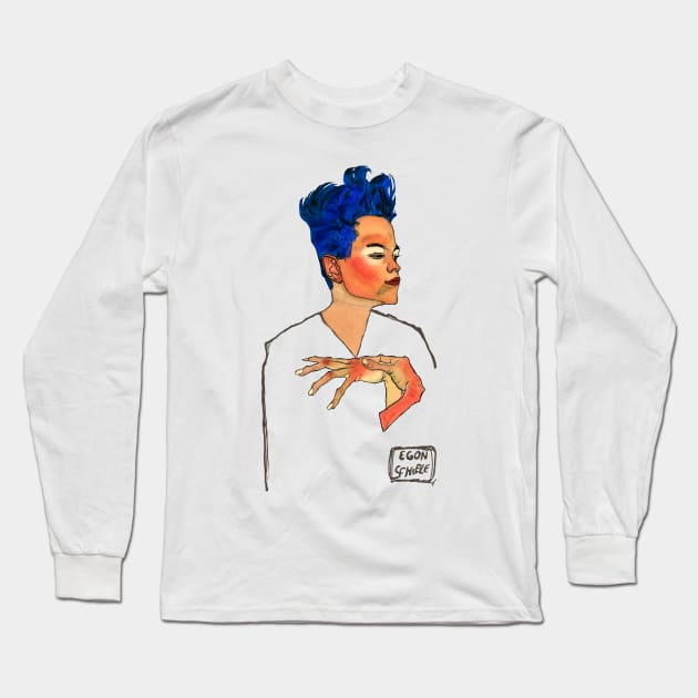 Egon Schiele "Blue Hair" Long Sleeve T-Shirt by ArtOfSilentium